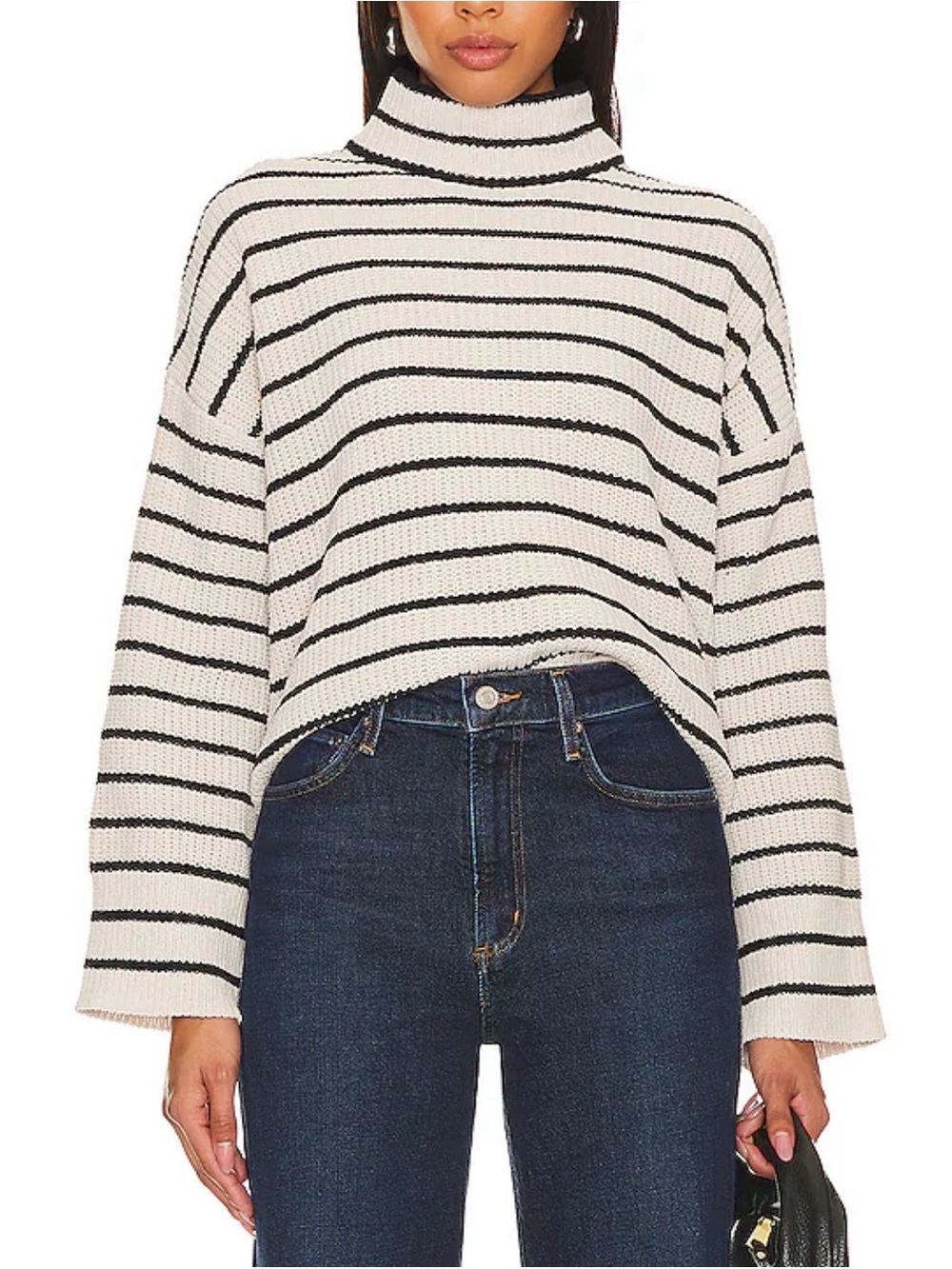 Sanctuary "Stay Cozy" Textured Turtleneck Sweater Cream & Black Size S